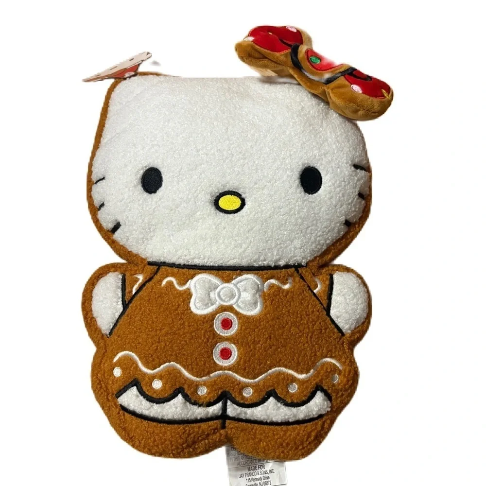 Hello Kitty Gingerbread Holiday Pillow NEW Christmas Brown White Tan